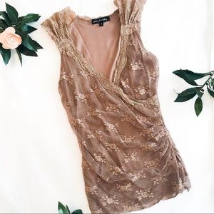 Brown Lace V-Neck Shirt Ann Ferriday